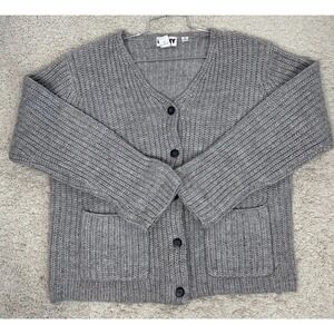 DKNY 100% Merino Wool Chunky Knit Cardigan Sweater Women's L Coastal Grandma VTG